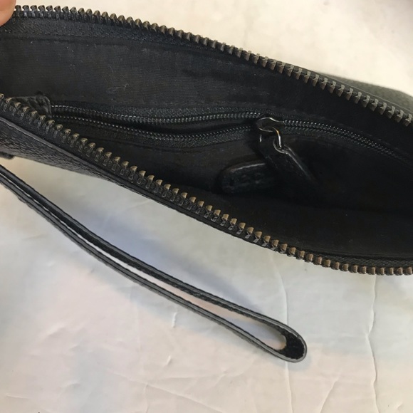 ECCO NEW Pebble Leather Wristlet Clutch Bag Zipper Pocket Black Purse Handbag - Picture 5 of 11